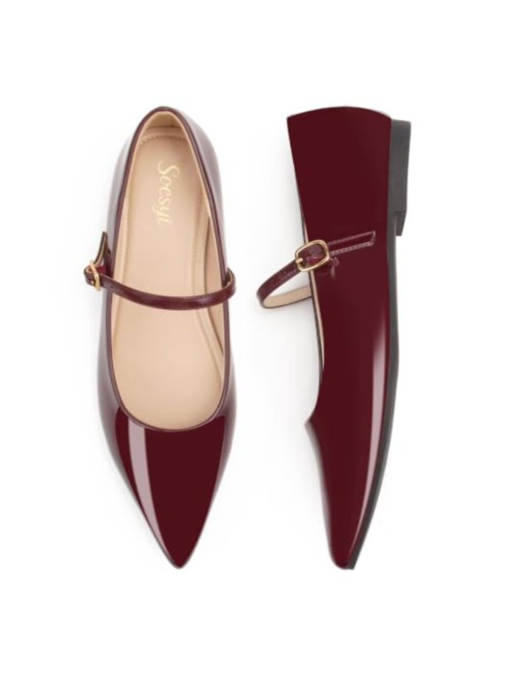 Pointed Toe Mary Jane Flats Adjustable Ankle Strap Comfort Casual Work Dress